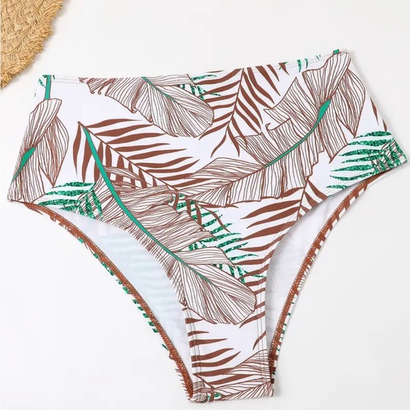 NIB High Waist Leaf Print  Bikini, Contrast Print Bathing Suit - Picture 9 of 9